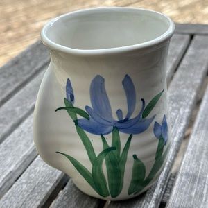 Clay in Motion Warmer Mug signed by Neher 2010 glazed ceramic Iris right handed